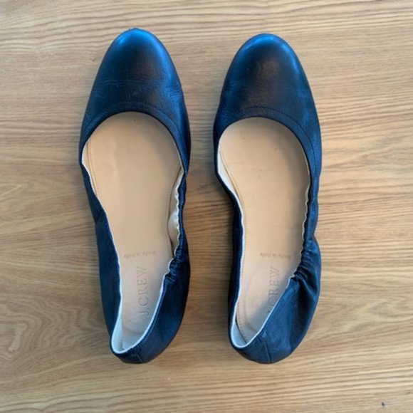 J. Crew Black Leather Italian Ballet Flats Size 9 (Fits like 8.5) - Picture 2 of 5